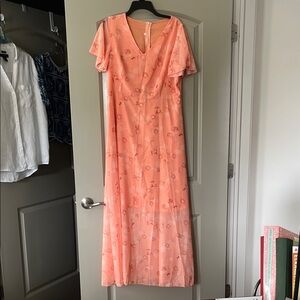 Elegant Peach Floral Maxi Dress